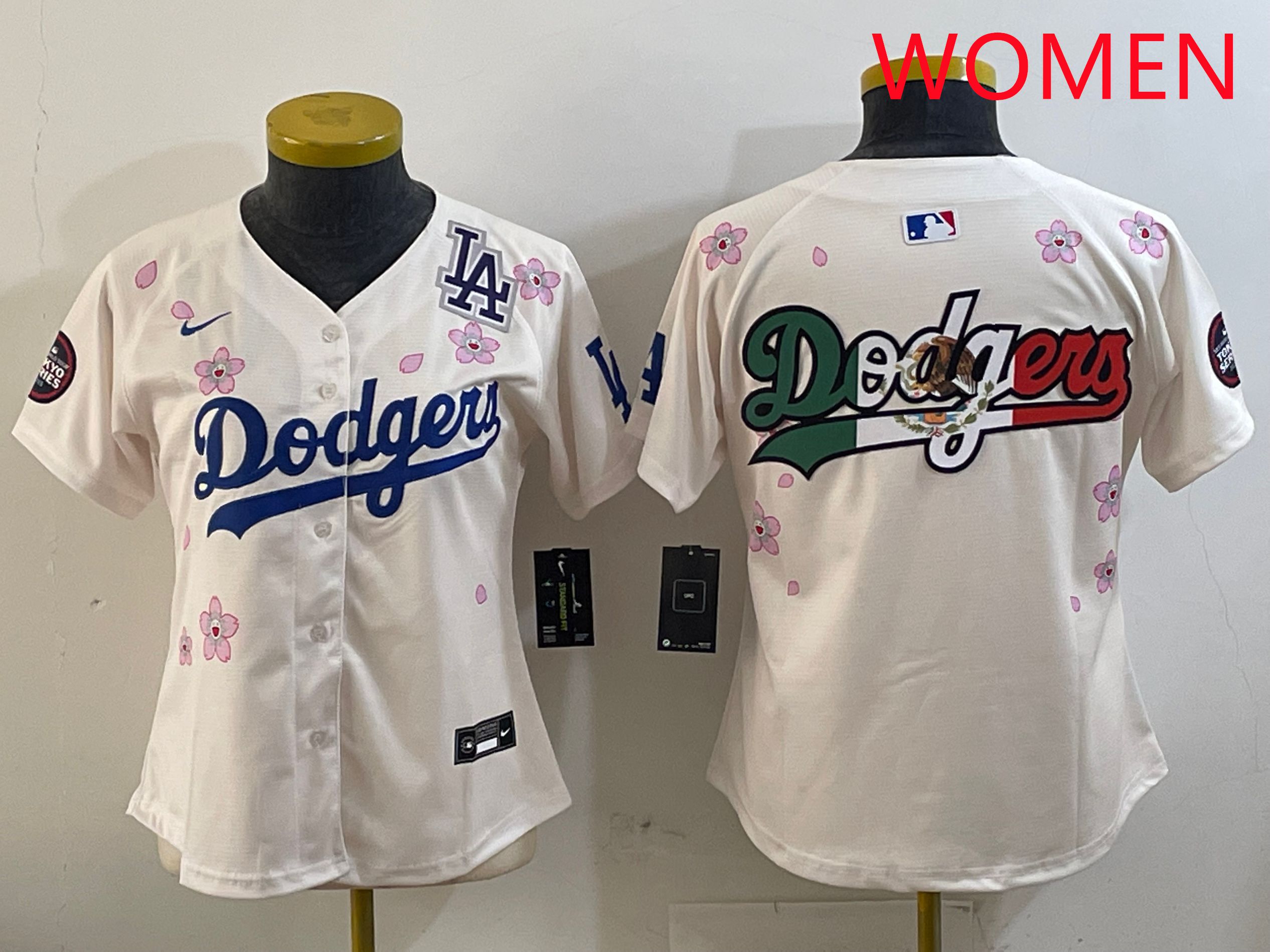 Women Los Angeles Dodgers Blank Cream Sakura Edition 2025 Nike MLB Jersey style 10->women mlb jersey->Women Jersey